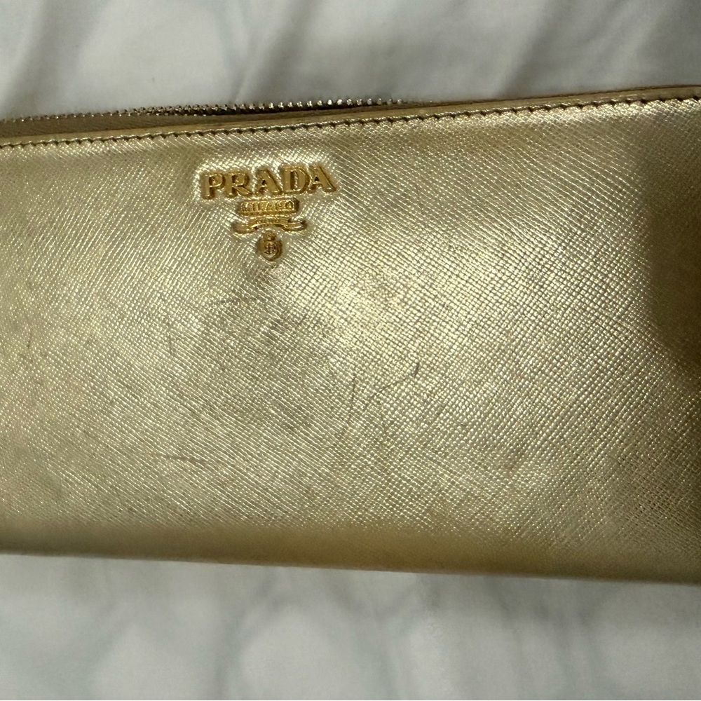 Prada Metallic Gold Saffiano Leather Wallet